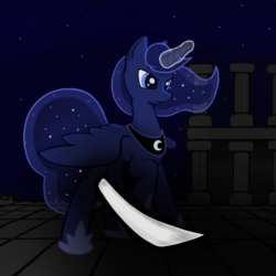 Size: 864x864 | Tagged: safe, artist:endrome, princess luna, fanfic:the immortal game, g4, fanfic art, female, solo, sword, the immortal game, weapon