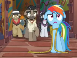 Size: 325x246 | Tagged: safe, screencap, biff, doctor caballeron, rainbow dash, rogue (g4), withers, earth pony, pegasus, pony, g4, stranger than fan fiction, female, floppy ears, henchmen, male, mare, stallion