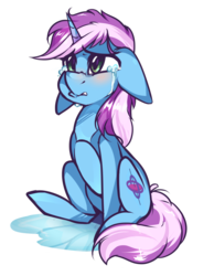 Size: 2893x3734 | Tagged: safe, artist:cookietasticx3, oc, oc only, oc:gyro tech, pony, unicorn, crying, floppy ears, high res, sad, simple background, transparent background