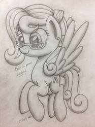 Size: 1936x2592 | Tagged: safe, artist:squeaky-belle, oc, oc only, oc:beebarb, pony, equestria daily, drawing, female, in memoriam, in memory, mare, paying respect in comments, pencil drawing, remembering beebarb, rest in peace, sketchbook, solo, spread wings, traditional art