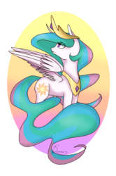 Size: 540x812 | Tagged: safe, artist:calla--lily, princess celestia, g4, female, looking back, solo, spread wings