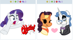 Size: 1851x1000 | Tagged: safe, screencap, fancypants, rarity, pony, derpibooru, g4, ace attorney, fancymasala, juxtaposition, meta, objection