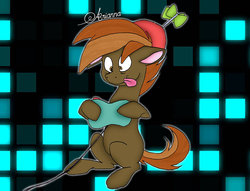 Size: 1024x783 | Tagged: safe, artist:aria-design, button mash, g4, abstract background, colt, controller, foal, male, solo, tongue out