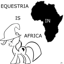 Size: 2656x2660 | Tagged: safe, artist:judgementmaster, trixie, pony, unicorn, g4, africa, alternate cutie mark, cardboard twilight, female, google maps, high res, image macro, mare, meme, monochrome, namesake, pretoria, south africa, stock vector, text