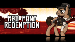 Size: 1920x1080 | Tagged: safe, artist:omg-chibi, artist:smokeybacon, artist:thelastgherkin, earth pony, pony, hat, holster, john marston, looking back, male, ponified, red dead redemption, solo, stallion, stubble, wallpaper