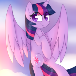 Size: 1000x1000 | Tagged: dead source, safe, artist:ultrard, twilight sparkle, alicorn, pony, g4, colored pupils, cute, female, floating, smiling, solo, twiabetes, twilight sparkle (alicorn)
