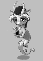 Size: 495x700 | Tagged: safe, artist:wwredgrave, discord, g4, black hole, chibi, cute, discute, grayscale, male, monochrome, solo, tangible heavenly object, tongue out