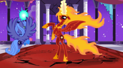 Size: 1120x616 | Tagged: safe, artist:itsmebianka, nightmare star, princess celestia, princess luna, g4, s1 luna