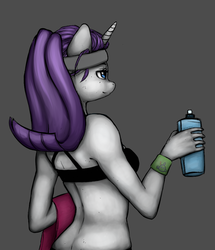 Size: 860x1000 | Tagged: safe, artist:kira-minami, rarity, anthro, g4, alternate hairstyle, clothes, female, ponytail, solo, sports bra, sweatband, towel, water bottle