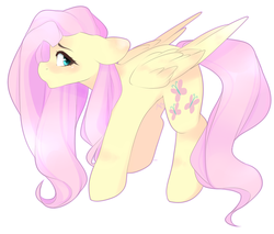 Size: 1024x874 | Tagged: safe, artist:princesstiramichyuu, fluttershy, g4, blushing, digital art, female, looking at you, looking back, shy, simple background, solo, white background