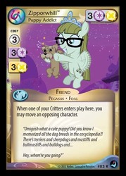 Size: 344x480 | Tagged: safe, enterplay, ripley, zippoorwhill, dog, pegasus, pony, g4, high magic, my little pony collectible card game, card, ccg, female, filly, flying, foal, merchandise