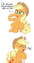 Size: 1200x2200 | Tagged: dead source, safe, artist:notenoughapples, applejack, earth pony, pony, g4, applejack's hat, appul, belly button, bipedal, comic, cowboy hat, cute, dialogue, female, hat, index get, jackabetes, mare, on all levels except physical, otherkin, palindrome get, silly, silly pony, simple background, solo, that pony sure does love apples, white background, who's a silly pony