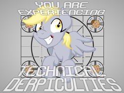 Size: 1200x900 | Tagged: safe, artist:inkwell, derpy hooves, pegasus, pony, g4, female, food, mare, muffin, pun, smiling, solo, technical difficulties, test card