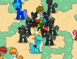 Size: 674x515 | Tagged: safe, oc, oc only, oc:keith, changeling, earth pony, pegasus, pony, pony town, changeling oc, colored wings, earth pony oc, pegasus oc, smiling, standing, wings