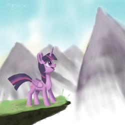 Size: 1700x1700 | Tagged: safe, artist:hypno, twilight sparkle, alicorn, pony, g4, female, mountain, mountain range, solo, twilight sparkle (alicorn)