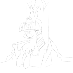 Size: 5000x5000 | Tagged: safe, artist:overlord-derpy, twilight sparkle, alicorn, pony, g4, absurd resolution, drawing, female, monochrome, sketch, solo, throne, twilight sparkle (alicorn)