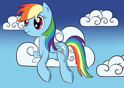 Size: 4092x2893 | Tagged: safe, artist:andelai, rainbow dash, g4, cloud, female, lying, sky, solo