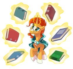 Size: 1110x1053 | Tagged: safe, artist:seanica, sunburst, pony, unicorn, g4, the crystalling, book, magic, magic aura, male, solo, stallion, telekinesis