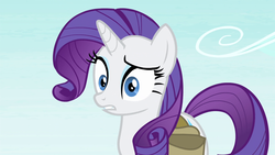 Size: 1920x1080 | Tagged: safe, screencap, rarity, pony, g4, inspiration manifestation, my little pony: friendship is magic, cocked eyebrow, confused, female, mare, open mouth, saddle bag, solo