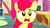 Size: 1920x1080 | Tagged: safe, screencap, apple bloom, pinkie pie, earth pony, pony, call of the cutie, g4, kitchen, open mouth, scared, solo focus, sugarcube corner, sugarcube corner (interior), worried