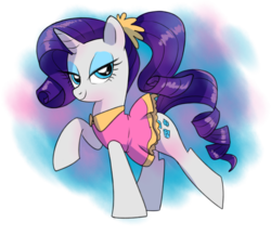 Size: 2698x2340 | Tagged: safe, artist:yulyeen, rarity, pony, unicorn, g4, alternate hairstyle, clothes, commission, cute, dress, female, high res, looking at you, mare, ponytail, raised hoof, raribetes, smiling, solo
