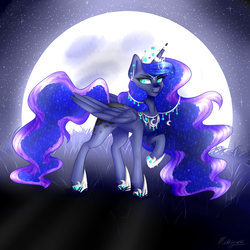 Size: 3600x3600 | Tagged: safe, artist:micky-ann, princess luna, g4, female, high res, jewelry, moon, night sky, solo