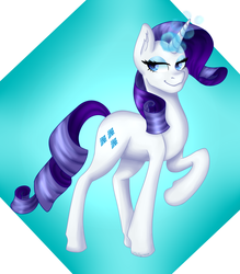 Size: 2100x2400 | Tagged: safe, artist:micky-ann, rarity, g4, female, glowing horn, high res, horn, raised hoof, simple background, solo