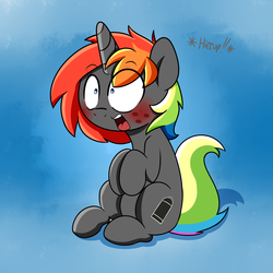 Size: 2000x2000 | Tagged: safe, artist:fullmetalpikmin, oc, oc only, oc:krylone, pony, unicorn, abstract background, blushing, cute, freckles, hiccup, high res, onomatopoeia, open mouth, shocked, solo, wide eyes