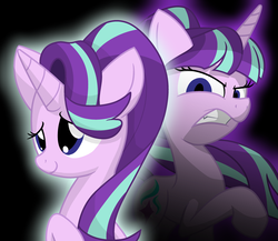 Size: 3000x2600 | Tagged: safe, artist:geraritydevillefort, starlight glimmer, pony, unicorn, g4, black background, duality, female, high res, mare, s5 starlight, simple background