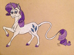 Size: 1024x768 | Tagged: safe, artist:ambergerr, rarity, classical unicorn, pony, unicorn, g4, cloven hooves, female, horn, leonine tail, mare, solo, traditional art