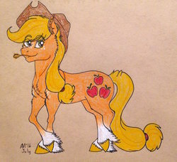 Size: 1024x933 | Tagged: safe, artist:ambergerr, applejack, g4, traditional art, unshorn fetlocks