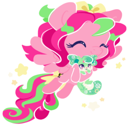 Size: 955x941 | Tagged: safe, artist:coffeecuppup, oc, oc only, oc:gadget, oc:precious metal, duo, eyes closed, flying, hair bow, hug, stars