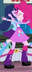 Size: 252x570 | Tagged: safe, screencap, pinkie pie, twilight sparkle, equestria girls, g4, my little pony equestria girls: rainbow rocks, shake your tail, boots, clothes, cropped, high heel boots, skirt