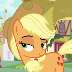 Size: 720x720 | Tagged: safe, screencap, applejack, earth pony, pony, flutter brutter, g4, my little pony: friendship is magic, cropped, female, lidded eyes, mare, solo