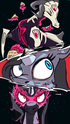 Size: 1153x2048 | Tagged: safe, artist:skunkstripe, fhtng th§ ¿nsp§kbl, oleander (tfh), classical unicorn, them's fightin' herds, community related, crossover, fire, horn, leonine tail, mask, persona, persona 5