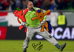 Size: 7016x4961 | Tagged: safe, artist:bruainan, oc, human, pony, absurd resolution, euro 2016, football, gábor király, holding a pony, hungary, irl, irl human, photo, uefa euro