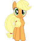 Size: 128x132 | Tagged: safe, artist:onil innarin, derpibooru exclusive, applejack, earth pony, pony, g4, c:, female, hatless, looking at you, mare, missing accessory, pixel art, simple background, solo, transparent background