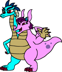 Size: 998x1152 | Tagged: safe, artist:blackrhinoranger, princess ember, prominence, dragon, g4, conjoined, conjoined twins, devon and cornwall, dragon tales, dragoness, female, fusion, multiple heads, not salmon, quest for camelot, two heads, two-headed dragon, wat, we have become one, wheezie, zak, zak and wheezie