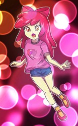 Size: 2091x3383 | Tagged: safe, artist:sumin6301, apple bloom, equestria girls, g4, clothes, female, high res, open mouth, shoes, shorts, socks, solo, the cmc's cutie marks, wrong cutie mark