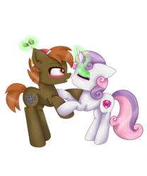Size: 1024x1229 | Tagged: safe, artist:fennelynthefennekin1, button mash, sweetie belle, g4, blushing, cutie mark, ear fluff, eyeshadow, female, imminent kissing, magic, makeup, male, ship:sweetiemash, shipping, simple background, straight, the cmc's cutie marks, transparent background