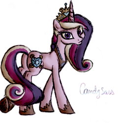 Size: 676x686 | Tagged: safe, artist:remains, princess cadance, pony, unicorn, g4, alternate cutie mark, alternate hairstyle, alternate universe, female, looking at you, race swap, simple background, solo, unicorn cadance