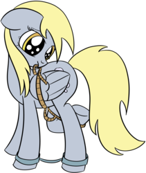 Size: 2500x2959 | Tagged: safe, artist:datapony, derpy hooves, pegasus, pony, g4, bondage, cute, derpabetes, female, high res, hobbled, mare, rope, self bondage, shackles, simple background, solo, tied up, transparent background