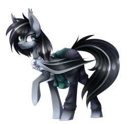 Size: 2691x2616 | Tagged: safe, artist:scarlet-spectrum, oc, oc only, oc:shade, bat pony, pony, clothes, commission, high res, pants, raised hoof, scar, simple background, solo, transparent background