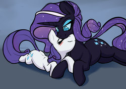 Size: 3396x2393 | Tagged: safe, artist:elzzombie, artist:yoditax, nightmare rarity, rarity, pony, unicorn, g4, bedroom eyes, blushing, collaboration, cuddling, cute, duality, eyes closed, female, high res, mare, nicemare rarity, nightmare raribetes, paradox, raribetes, self ponidox, selfcest, ship:nightmare rararararara, shipping, simple background, smiling, snuggling, wavy mouth