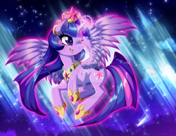 Size: 900x696 | Tagged: safe, artist:toxicstarstudio, twilight sparkle, alicorn, pony, g4, female, glowing horn, horn, jewelry, regalia, solo, starry eyes, twilight sparkle (alicorn), watermark, wingding eyes