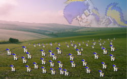 Size: 3840x2400 | Tagged: safe, oc, oc only, oc:juby skylines, pony, pony town, clone, field, high res, pixel art, scenery