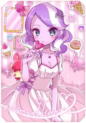Size: 600x855 | Tagged: safe, artist:weiliy, apple bloom, diamond tiara, equestria girls, g4, adorasexy, cake, candy, cleavage, clothes, cupcake, cute, diamondbetes, dress, female, food, ice cream, ice cream cone, jewelry, lollipop, looking at you, pink, sexy, solo focus, tiara
