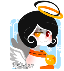 Size: 268x300 | Tagged: safe, artist:snow angel, oc, oc only, oc:snow angel, human, avatar, bell, bell collar, blushing, collar, deviantart id, heterochromia, humanized, red eyes, solo, winged humanization, yellow eyes