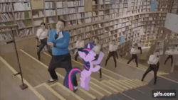 Size: 480x270 | Tagged: safe, twilight sparkle, g4, animated, bipedal, dancing, female, gentleman (psy), irl, male, photo, psy