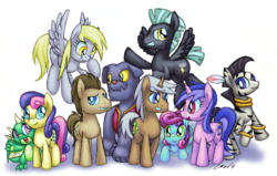 Size: 3224x2052 | Tagged: safe, artist:cazra, bon bon, derpy hooves, doctor whooves, mochaccino, rare find, sea swirl, seafoam, sweetie drops, thunderlane, time turner, oc, diamond dog, dragon, pegasus, pony, sea pony, zebra, g4, female, high res, mare